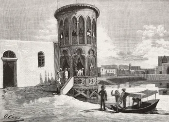 Une petite tour mauresque abritant le club des officiers italiens, Massaoua, Érythrée, gravure d