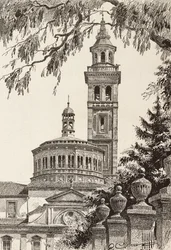 Sanctuaire Beata Vergine dei Miracoli, Saronno, Italie, gravure d