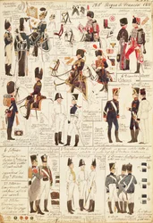 Uniformes des chasseurs à cheval du Royaume de France, par Quinto Cenni, planche en couleur