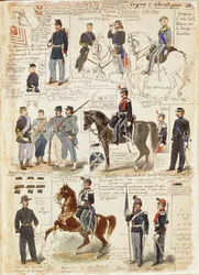 Divers uniformes du Royaume de Sardaigne par Quinto Cenni, planche en couleur
