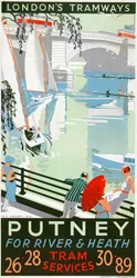 Putney, pour la rivière et la lande, affiche des tramways du London County Council LCC, 1932