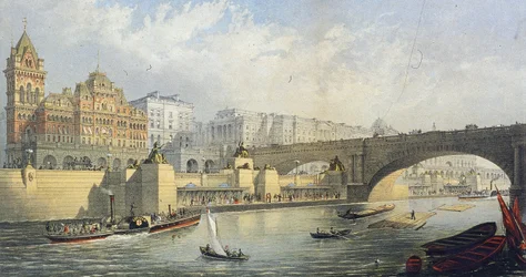 Embarcadère de bateaux à vapeur sur la Tamise à Waterloo, Londres, 1864