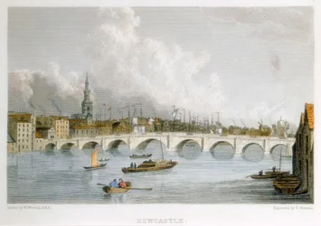 Pont en pierre voûté sur la Tyne à Newcastle-upon-Tyne, Angleterre, vers 1830