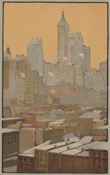 Le Singer Building depuis le pont de Brooklyn, 1914