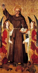 Saint Bernard et anges, panneau central du retable de Saint Bernard par Rafael Tomas (actif 1455-1479), prédelle par Joan Figuera (actif de 1454 à 1477 ou 1479), tempera sur panneau, 398,9x253 cm