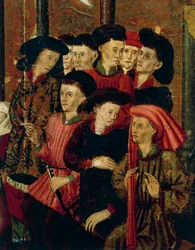 Prédication, détail du retable de San Bernardino, par Joan Figuera et Tomas Rafael (actif dans la seconde moitié du 16e siècle), tempera sur panneau, 399x253 cm (détail)