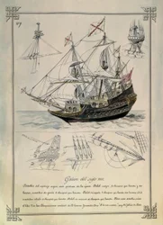 Galion du XVIIe siècle dans un dessin du XIXe siècle