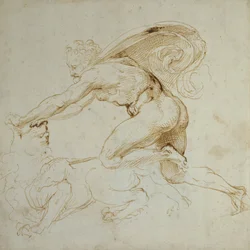 Hercule maîtrisant un lion