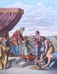 Le roi Salomon reçoit la reine de Saba, illustration de 