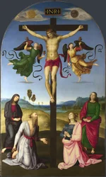 Le Christ crucifié avec la Vierge Marie, des saints et des anges: La Crucifixion Mond, 1502-1503