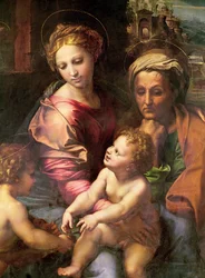 La Sainte Famille (ou La Perle), détail : la Vierge, sainte Élisabeth et l