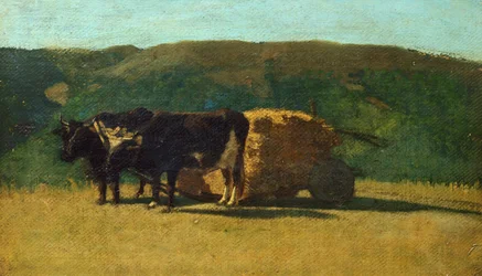 Bœufs noirs tirant une charrette, par Raffaello Sernesi (1838-1866)