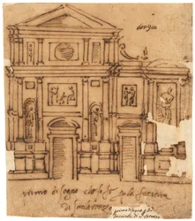 Projet pour la façade de San Lorenzo, Florence (plume et encre brune, sur papier calque huilé)