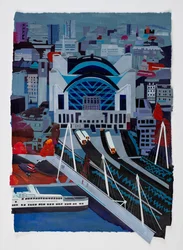 Charing Cross Station, 2021 (acrylique et collage sur papier)