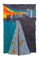 Ciel orange sur New York, 2019 (acrylique et collage sur papier)