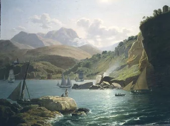 Vue du rivage de Vietri Sul Mare et du village de Raito, dans le golfe de Salerne