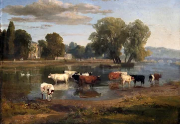 La Tamise à Richmond depuis la rive du Middlesex, en direction de la Maison Asgill