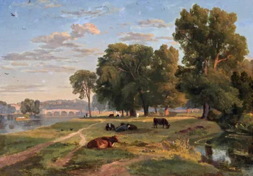 La Tamise à Richmond depuis la rive du Middlesex, en direction du pont