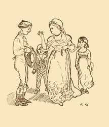 Mme Gilpin paie le postillon pour retrouver son mari, 1878, vers 1918