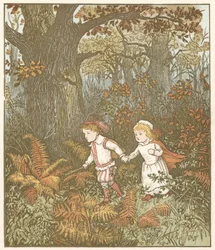 Les enfants dans le bois. Des enfants orphelins emmenés pour être assassinés par des brigands engagés par un oncle méchant. Un brigand se repent et tue l