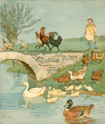 Le garçon fermier avec des poules et des canards, vers 1881