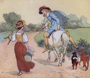 Où vas-tu, ma jolie demoiselle ? Illustration de Randolph Caldecott pour la comptine La Laitière