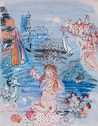 Amphitrite dans le Port de Marseille, vers 1927-30 (aquarelle et gouache sur papier couché sur carton épais)