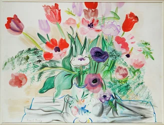 Anémones et tulipes (aquarelle sur papier)