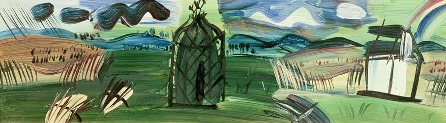 Kiosque et arc-en-ciel (huile sur toile)