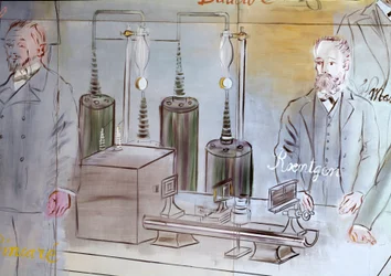 La Fee Electricite, détail : Portraits de Wilhelm Conrad Rontgen (1845-1923), physicien allemand.1937 (peinture)