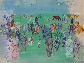 Paddock at Ascot (gouache et aquarelle sur papier)