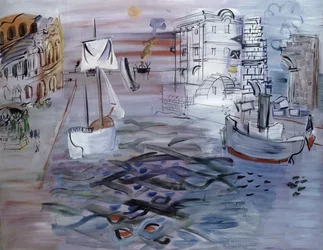 Port avec un voilier, hommage à Claude Lorrain, vers 1935 (huile sur toile)