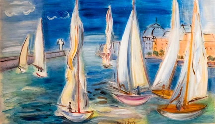 Régates à Deauville, vers 1946 (huile sur bois)