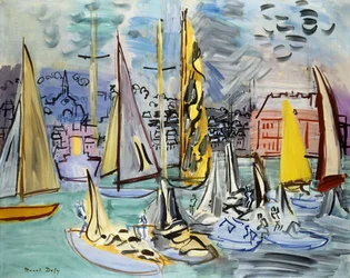 Sailing Boats in the Harbour at Deauville; Voiliers dans le Port de Deauville