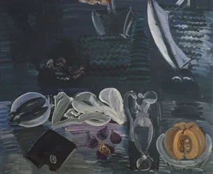 Nature morte avec la mer en arrière-plan