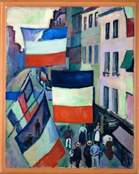 Rue avec drapeaux (huile sur toile)
