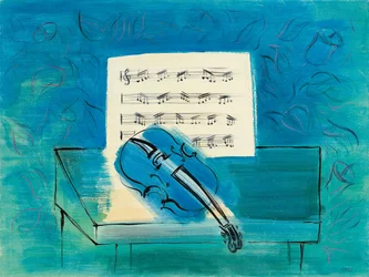 Le violon bleu, c.1946 (gouache, aquarelle et encre sur papier)
