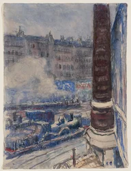 La gare Saint-Lazare, vers 1903 (aquarelle et crayon sur papier)