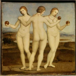 Les trois grâces Peinture de Raphaël (1504-1505). Chantilly, Musée Condé