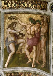 Marsyas et Apollon. Fresque au plafond dans la Stanza della Segnatura