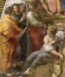 Le Parnasse. Détail. Fresque dans la Stanza della Segnatura, vers 1510-1511