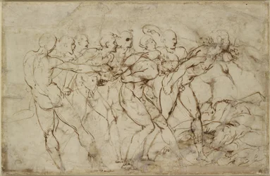 Bataille de guerriers nus avec captifs