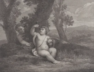 Le jeune Bacchus assis sous un arbre, levant un verre de vin, avec un autre enfant derrière, 1780