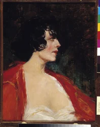 Portrait de femme en blouse rouge