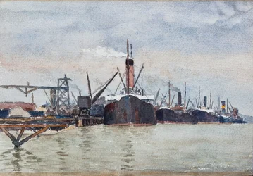 Bateaux a quai, Bordeaux (gouache)