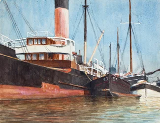 Bateaux dans un port (gouache sur papier)