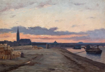 Quais de Bordeaux au coucher du soleil (huile sur bois)