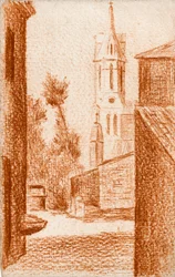 Église (craie rouge sur papier)
