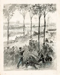 Combat rapproché entre Français et Allemands (encre sur papier)