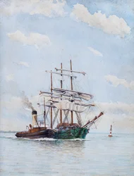 Devant Blaye, Trois mâts et remorqueurs (aquarelle)